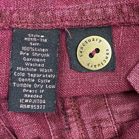 Sanctuary Linen Blend Raw Hem Shorts Maroon 26” Flat Front - Picture 7 of 9